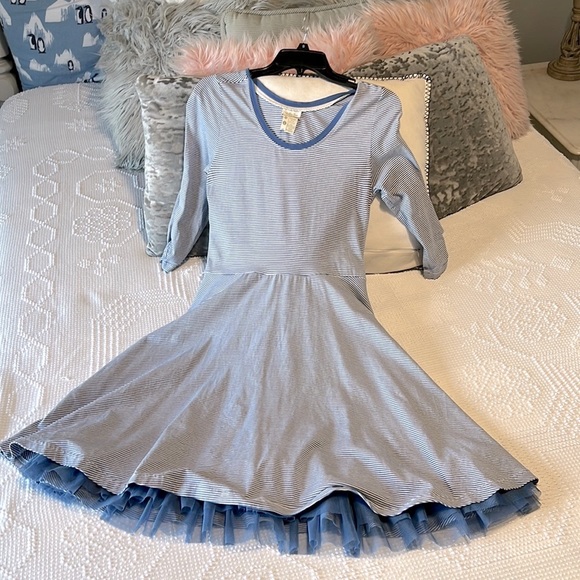 Matilda Jane Fit and Flare Ruffle Hem Blue Knit Dress Scoop Neck Women S - Picture 6 of 15